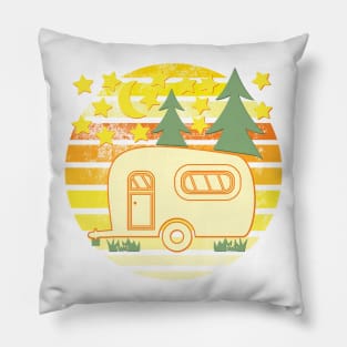 Camper Travel Trailer Sunset Trees and Stars Pillow