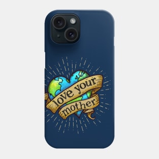 Love Your Mother - Hipster, Heart Tattoo Earth Phone Case