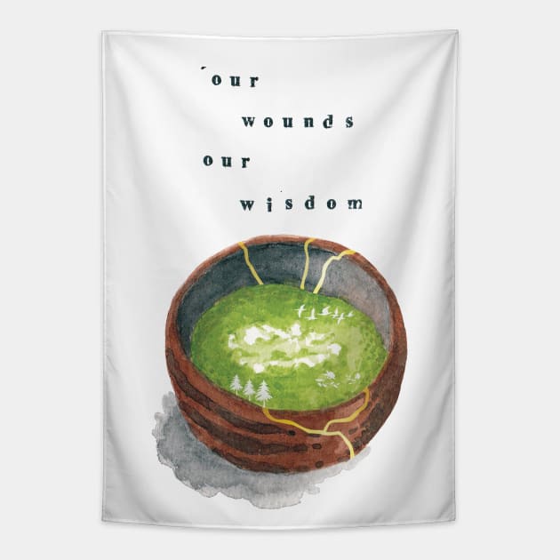 Our Wounds Our Wisdom Kintsugi Tea Bowl Tapestry by bittergodart