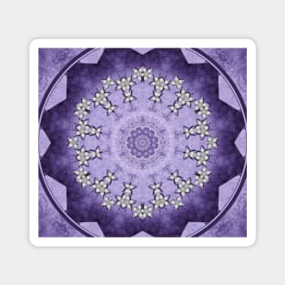 Silver flowers on deep purple textured mandala disc Magnet