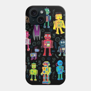 Robots in Space - bright retro robot circle Phone Case