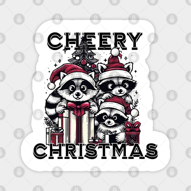 Raccoons with Presents. Merry Christmas Magnet by Imaginate