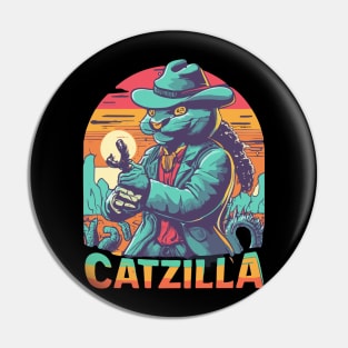 Vintage Catzilla Funny Cat Destroy Pin