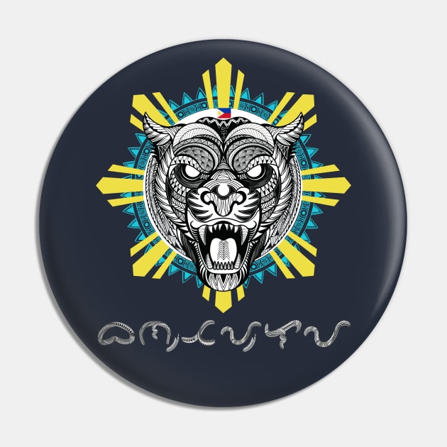 Philippine Sun Tribal line Art Tiger / Baybayin word Bantay-laya (Protectors of Freedom) Pin by Pirma Pinas