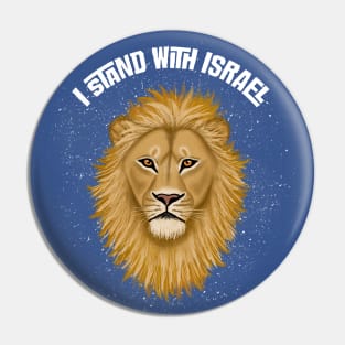 Stand with Israel Lion of Judah . Blue Background Pin