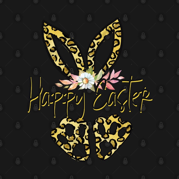 Happy Easter Cheetah bunny ears and feet Flowers spring by Sheila’s Studio