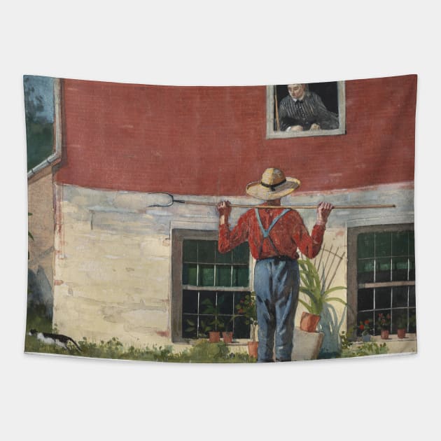 In the Garden (Rustic Courtship) by Winslow Homer Tapestry by Classic Art Stall