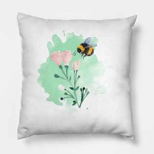 Beautiful Watercolor Bumble Bee and Flowers Pillow