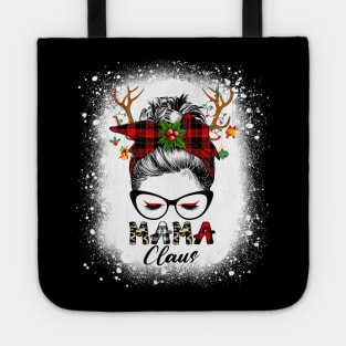 Mama Claus Reindeer Messy Bun Christmas Bleached Tote