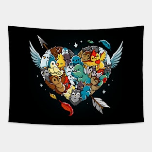 Valentine Owls Parrots Tapestry