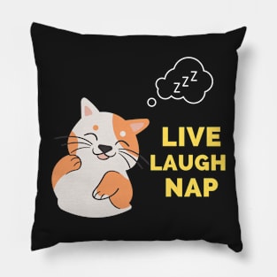 Live Laugh Nap - Black And Yellow Simple Font - Funny Meme Sarcastic Satire Pillow