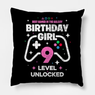 9th Birthday Girl Matching Video Gamer Birthday Pillow