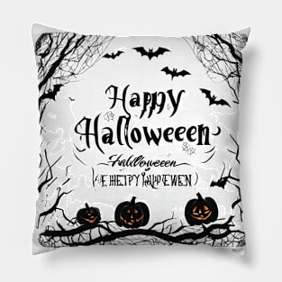 Happy Halloween typography poster with handwritten calligraphy text illustration Pillow