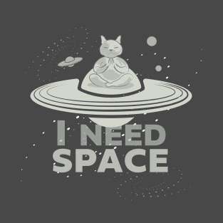 Meditating Cat Need Space Monochromatic T-Shirt