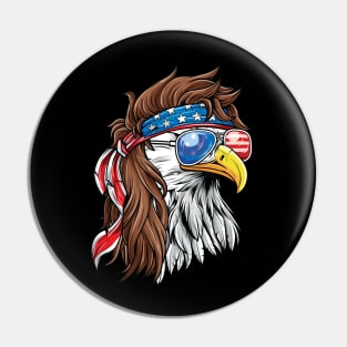 Patriotic Bald Eagle Mullet USA American Flag 4th of July Pin