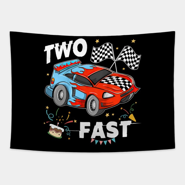 Kids Two Fast 2 Curious Racing 2nd Birthday Race Car Pit Crew Tee Tapestry by CesarHerrera