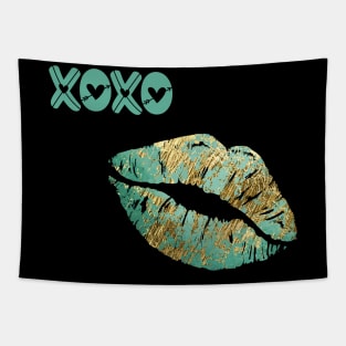 Turquoise and Gold Lips Tapestry