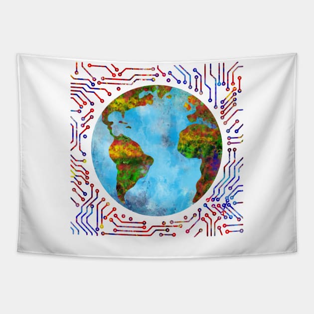 Earth circuit board Tapestry by RosaliArt