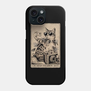 Funny Cat Selfie CICADAS Invasion 2024 - Vintage Tarot Card Phone Case