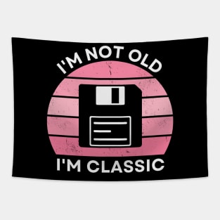 I'm not old, I'm Classic | Floppy | Retro Hardware | Vintage Sunset | Gamer girl | '80s '90s Video Gaming Tapestry