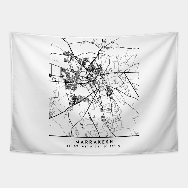 MARRAKESH MOROCCO BLACK CITY STREET MAP ART Tapestry by deificusArt