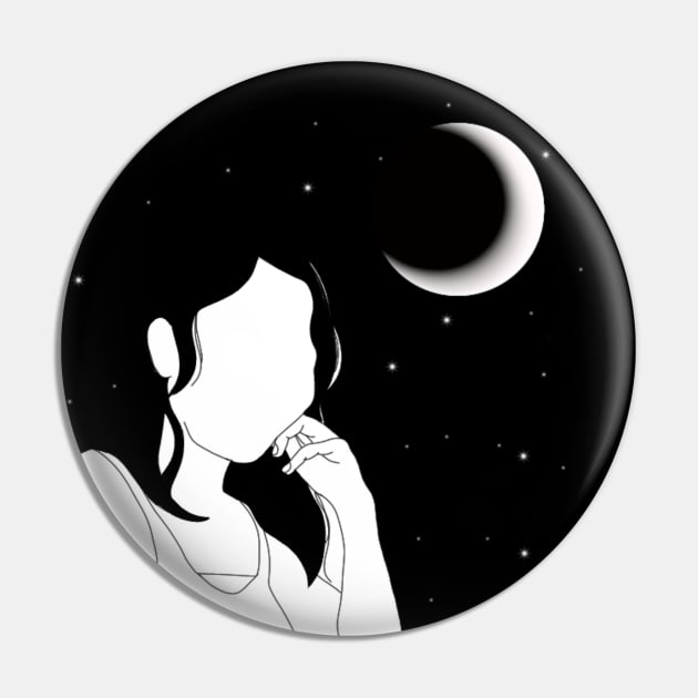 MINIMALIST PORTRAIT FACELESS GIRL MOON AND STARS BLACK AND WHITE Pin by Mirai Designs