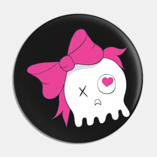 Cute Skull with Pink Bow Pin