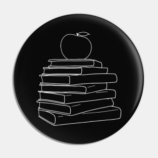 Apple on Book Stack - Red Apple & White Books Line Art Pin