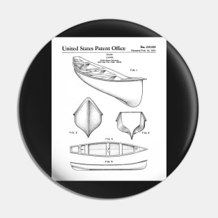 Canoe Patent - Kayak Art - Black And White Pin