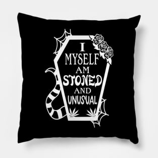 I Myself Am Stoned And Unusual Funny Skeleton Halloween Pillow