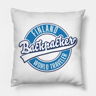 Finland backpacker world traveler logo. Pillow