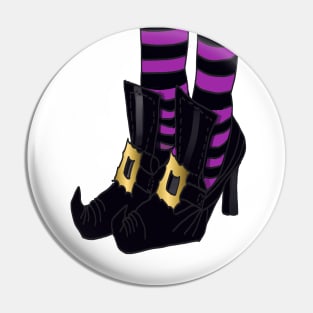 Witches Shoes with Purple and Black Stripe Sock Design Pin