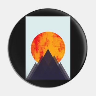 Minimalist Abstract Geometric Sunset at the Mountains Graphic Art Pin