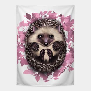 Nice cutie hedgehog in pink leaves Tapestry