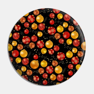 Christmas pattern in gold and red baubles on black: celebrate the holidays with bright decorations Pin