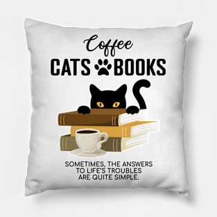 Coffee, Cats and Books Pillow