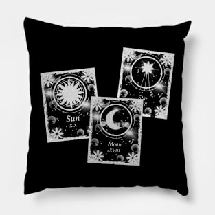 Sun, star, moon, black and white Pillow