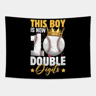 This Boy Now 10 Double Digits Baseball 10 Years Old Birthday Tapestry