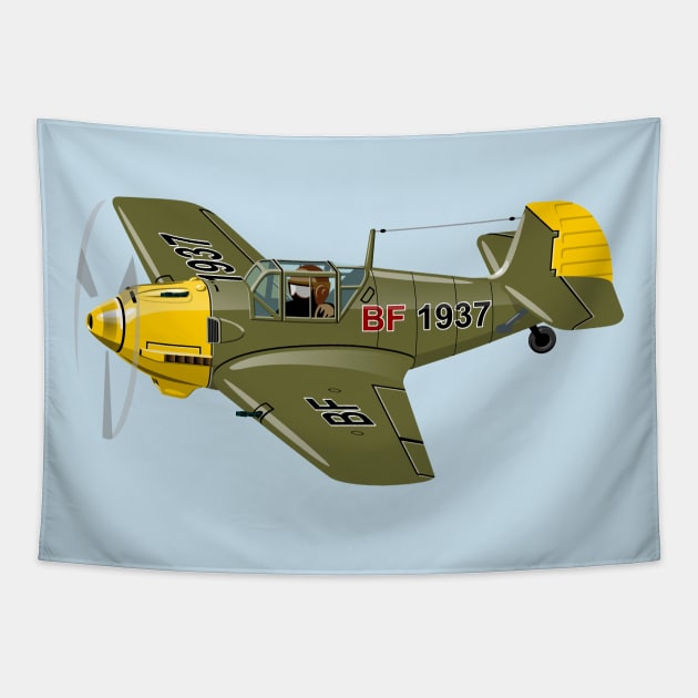 Cartoon Retro Fighter Plane Tapestry by Mechanik