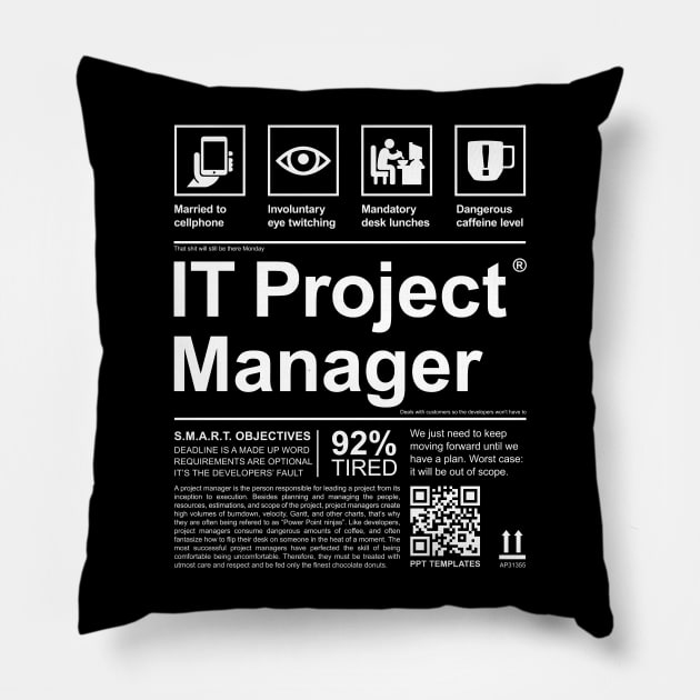 PROJECT MANAGER LABEL Pillow by officegeekshop