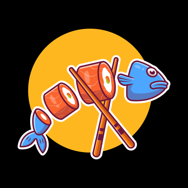 Salmon Fish Sushi With Chopstick Cartoon by Catalyst Labs