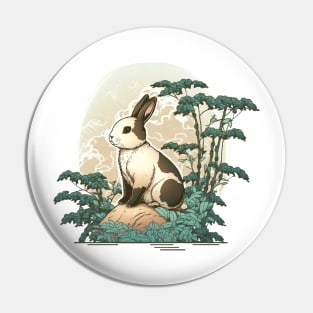 Ukiyoe Style Rabbit Japanese Moon Bunny Illustration Pin