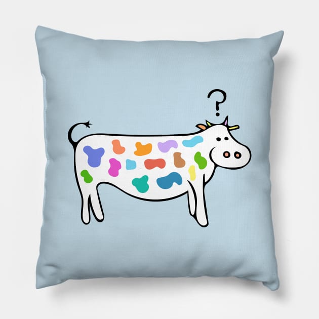 Questionable Cow - Funny Cute Cow Ilustration Pillow by Davey's Designs