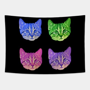 Kitty Faces Four Different Colors Tapestry