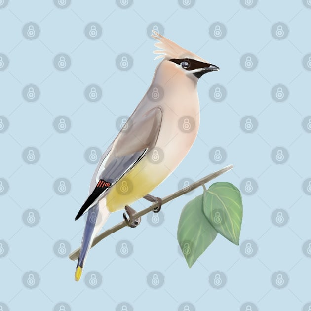 Cedar Waxwing Bird Digital Painting by MariaWorkman