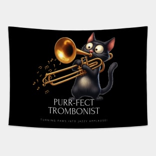 Funny Cat Playing Trombone Brass Musician Tapestry