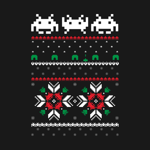 Retro Space Video Game 8 bit Pixel Ugly Christmas Sweater by SolarFlare