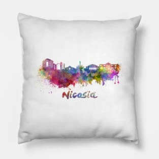 Nicosia skyline in watercolor Pillow