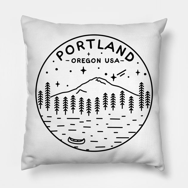 Portland Oregon USA black Pillow by Vectographers