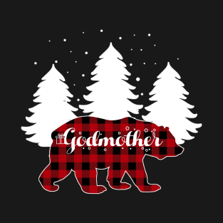 Buffalo Red Plaid Godmother Bear Matching Family Christmas T-Shirt